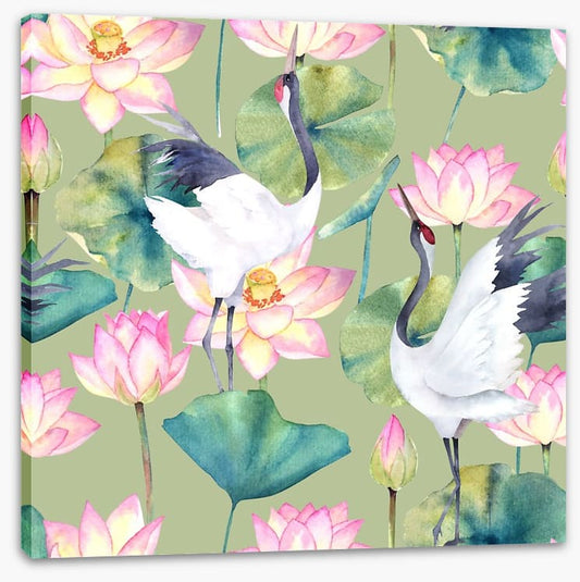 Cranes and lotus