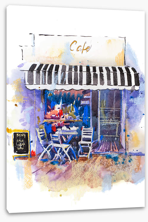 Under the striped awning