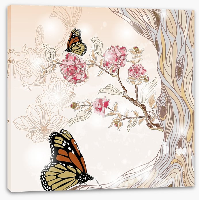 Peony branch and butterflies