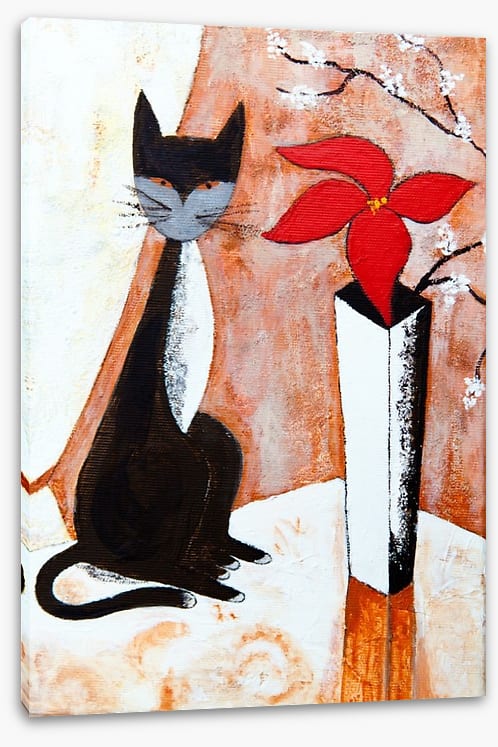 Chat noire avec un fleur