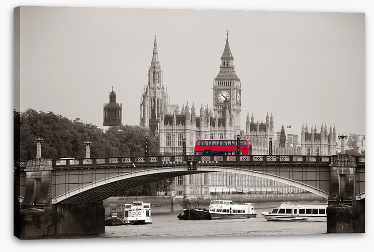 Red bus on the bridge