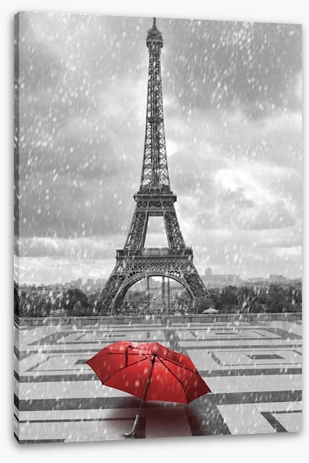 Red umbrella in the Parisian rain