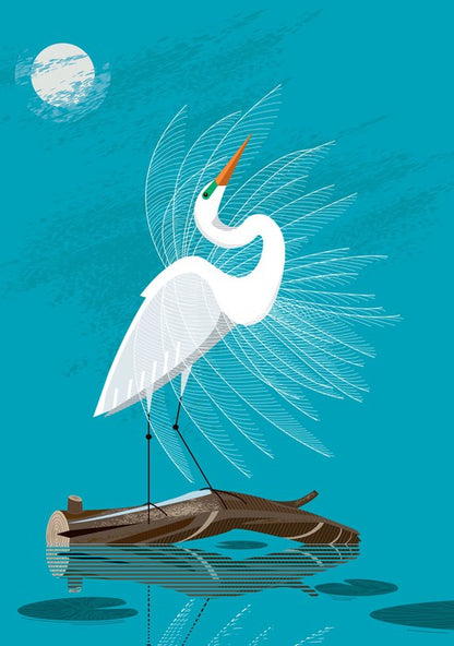 White egret moon