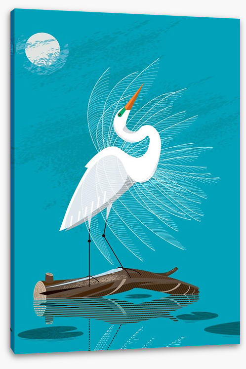 White egret moon