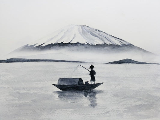 Fishing by Mount Fuji
