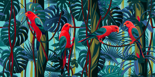 Parrots on the vine