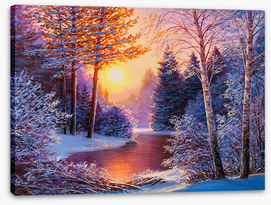 Winter river sunset