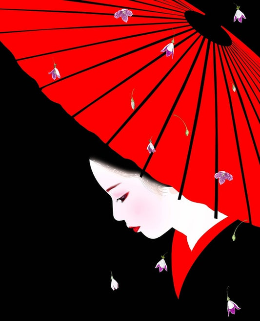 Under the red parasol