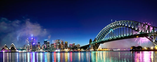 Sydney Harbour NYE fireworks panorama
