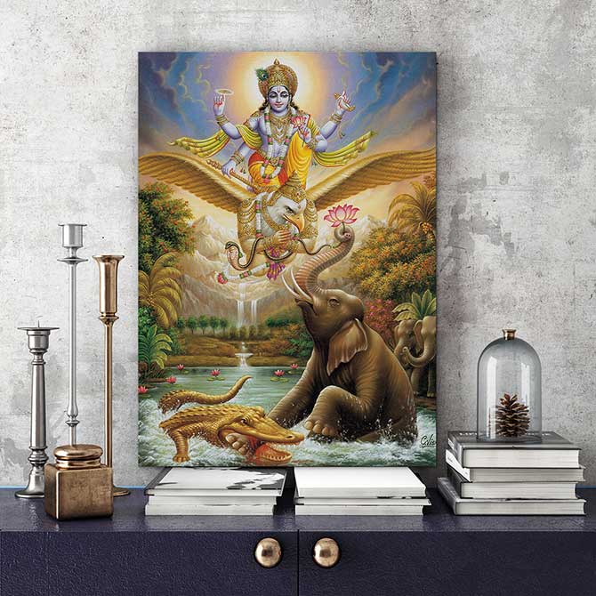 Bhagwan Vishnu saving elephant