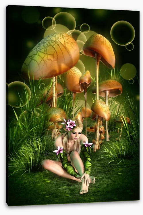 Under the mushrooms