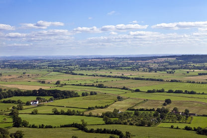 Green patchwork fields, England