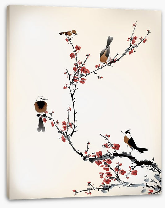Red blossom birds