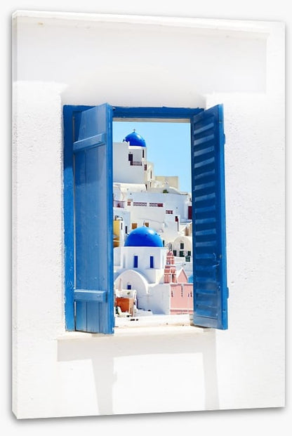 Blue window in Santorini, Greece