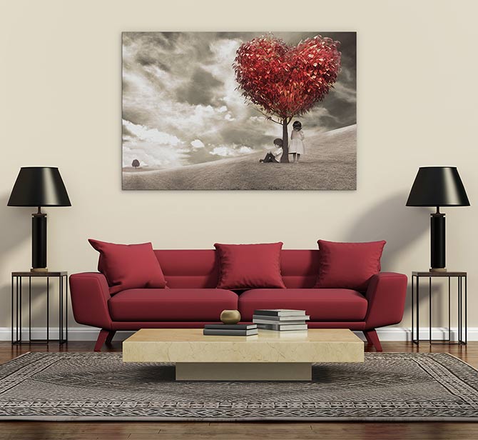 Children under love-heart tree