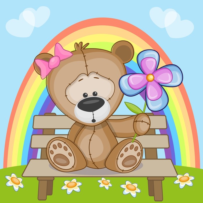 Bear with flowers and rainbow