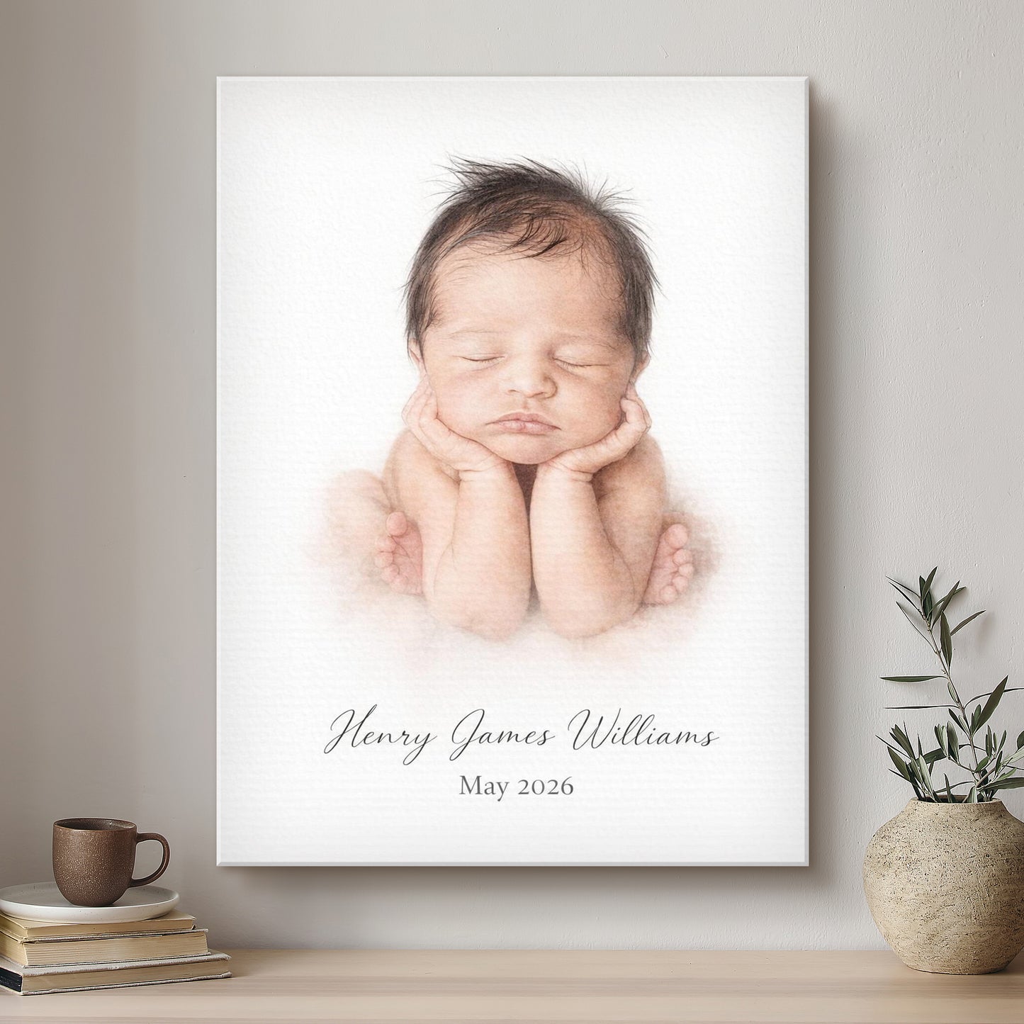 Baby Ink Line Artistic Design Custom Portrait | Stretched Canvas