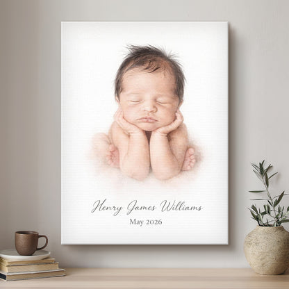 Baby Ink Line Artistic Design Custom Portrait | Stretched Canvas