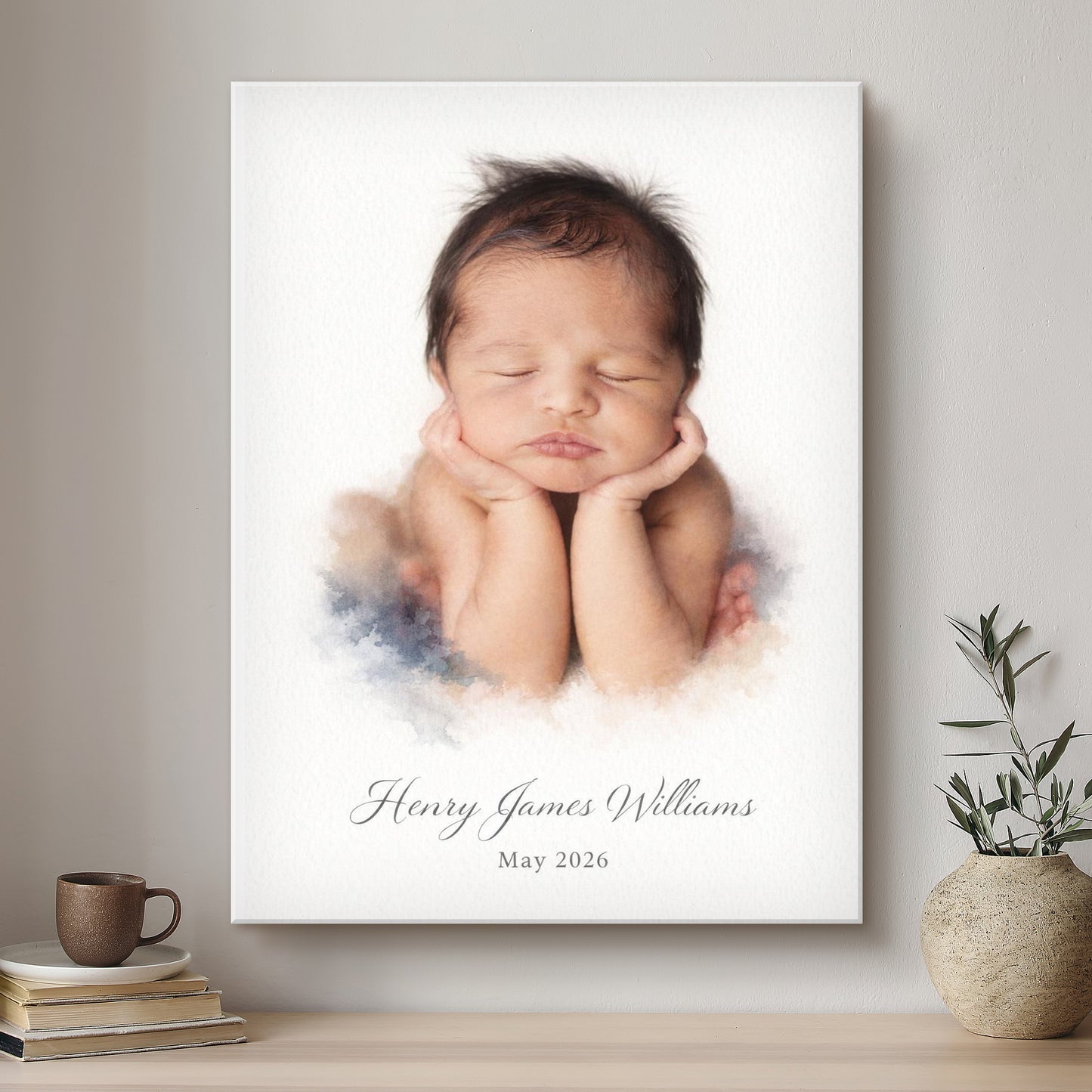 Baby Soft Watercolour Custom Portrait | Stretched Canvas