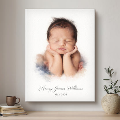 Baby Soft Watercolour Custom Portrait | Stretched Canvas