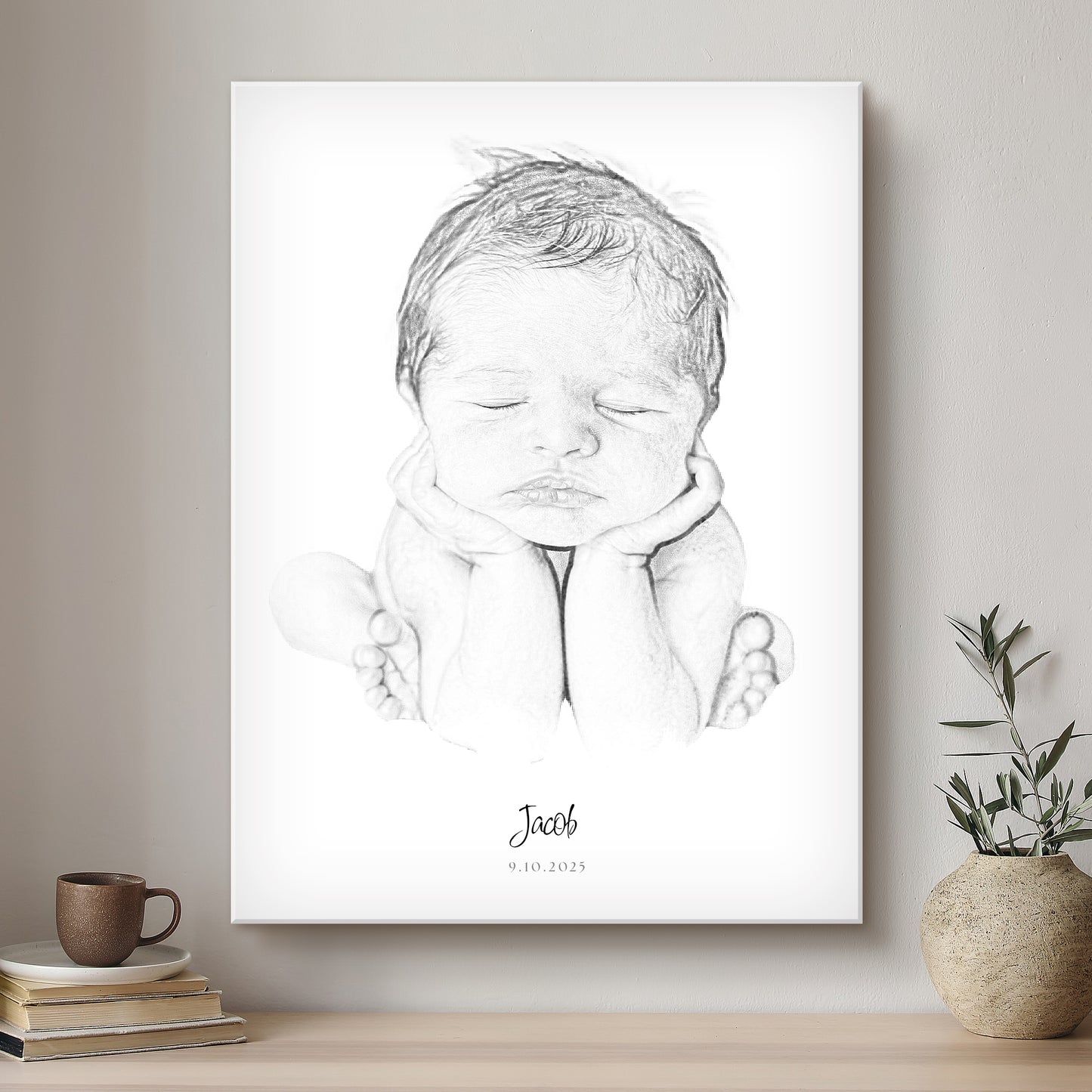 Baby & Me Black & White Artistic Design Custom Portrait | Stretched Canvas