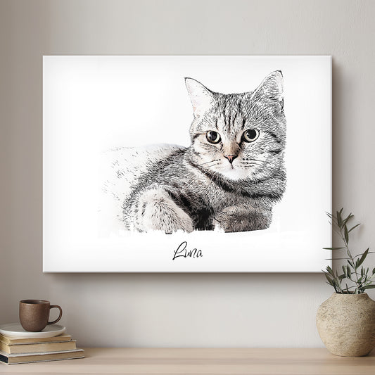 Cat Ink Line Artistic Design Custom Portrait | Stretched Canvas