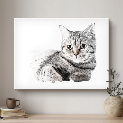 Cat Ink Line Artistic Design Custom Portrait | Stretched Canvas