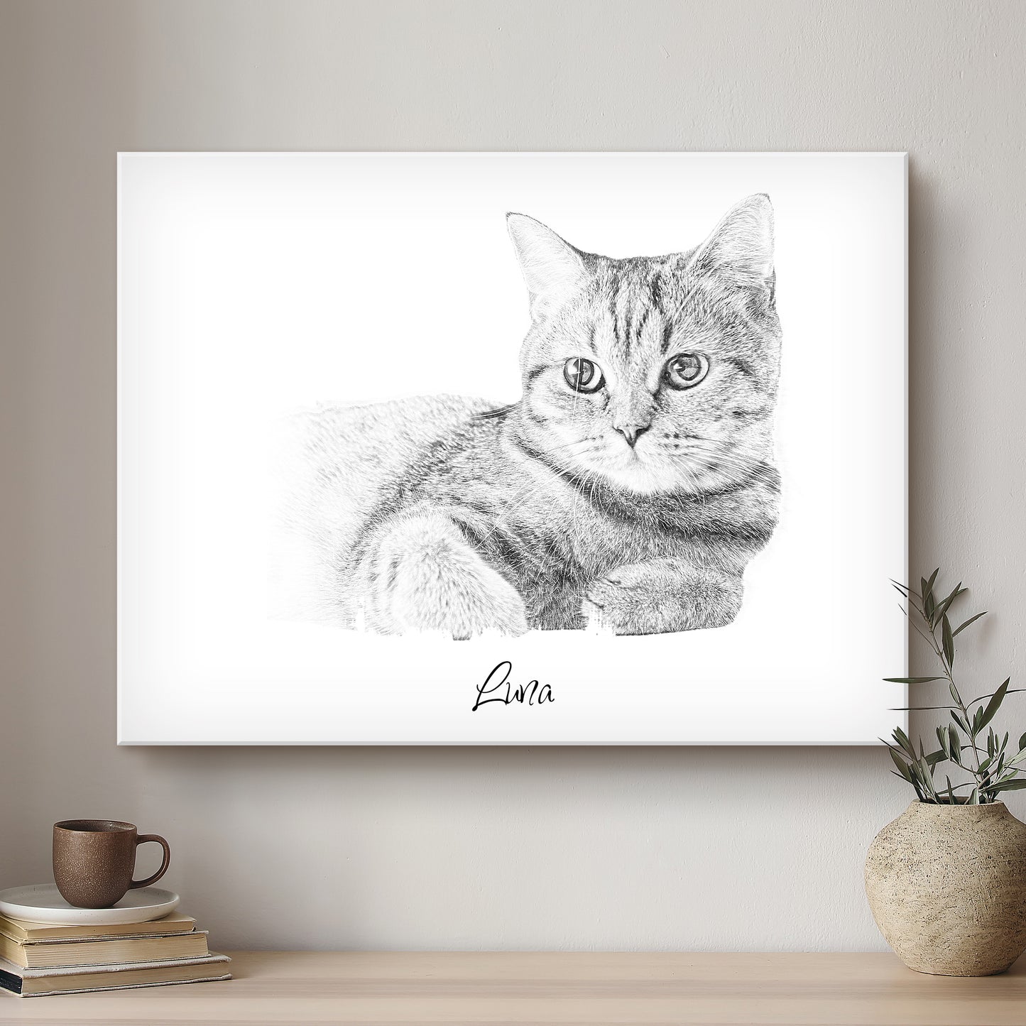 Cat Black & White Artistic Design Custom Portrait | Stretched Canvas