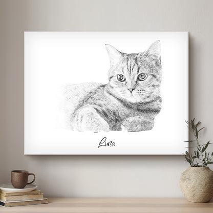Cat Black & White Artistic Design Custom Portrait | Stretched Canvas