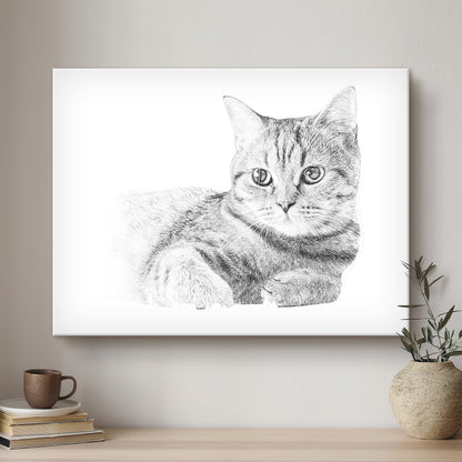 Cat Black & White Artistic Design Custom Portrait | Stretched Canvas