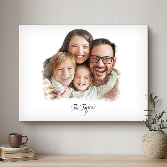 Family Soft Watercolour Custom Portrait | Stretched Canvas