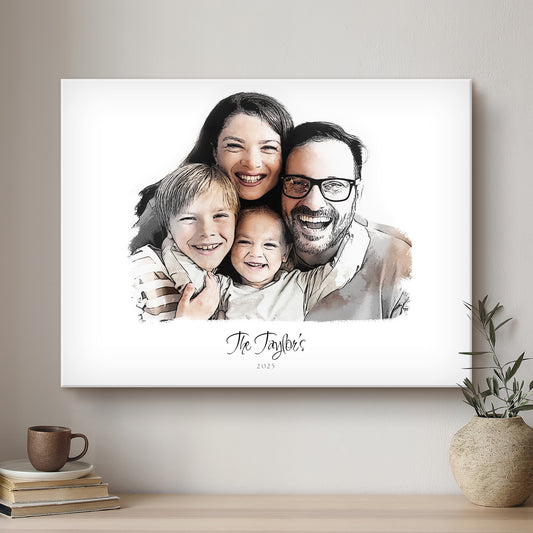 Family Ink Line Artistic Design Custom Portrait | Stretched Canvas