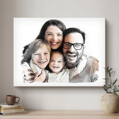 Family Ink Line Artistic Design Custom Portrait | Stretched Canvas