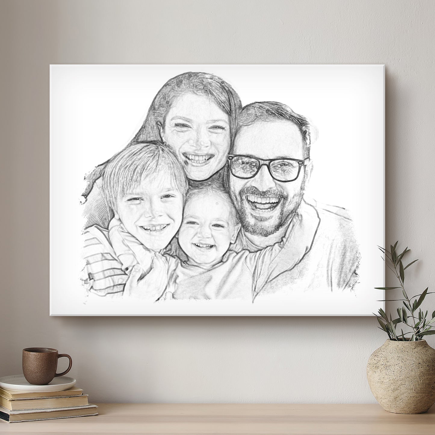 Family Black & White Artistic Design Custom Portrait | Stretched Canvas