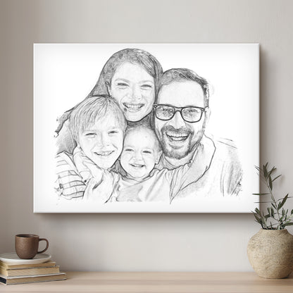 Family Black & White Artistic Design Custom Portrait | Stretched Canvas