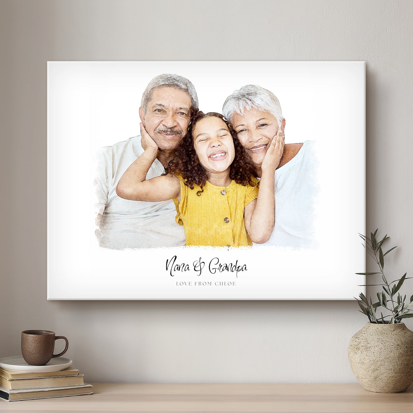 Grandparent Soft Watercolour Custom Portrait | Stretched Canvas