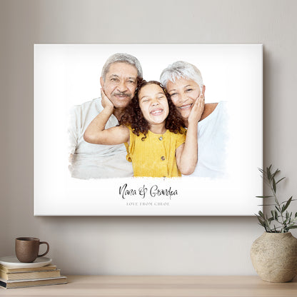 Grandparent Soft Watercolour Custom Portrait | Stretched Canvas