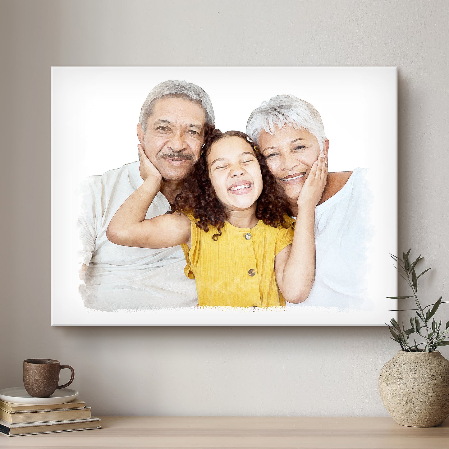 Grandparent Soft Watercolour Custom Portrait | Stretched Canvas