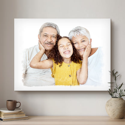 Grandparent Soft Watercolour Custom Portrait | Stretched Canvas