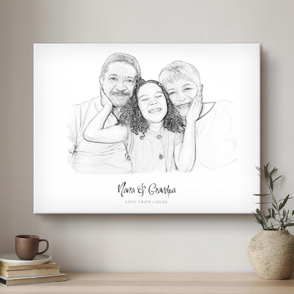 Grandparent Black & White Artistic Design Custom Portrait | Stretched Canvas