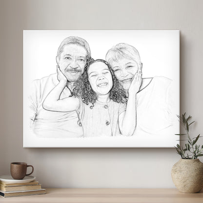 Grandparent Black & White Artistic Design Custom Portrait | Stretched Canvas
