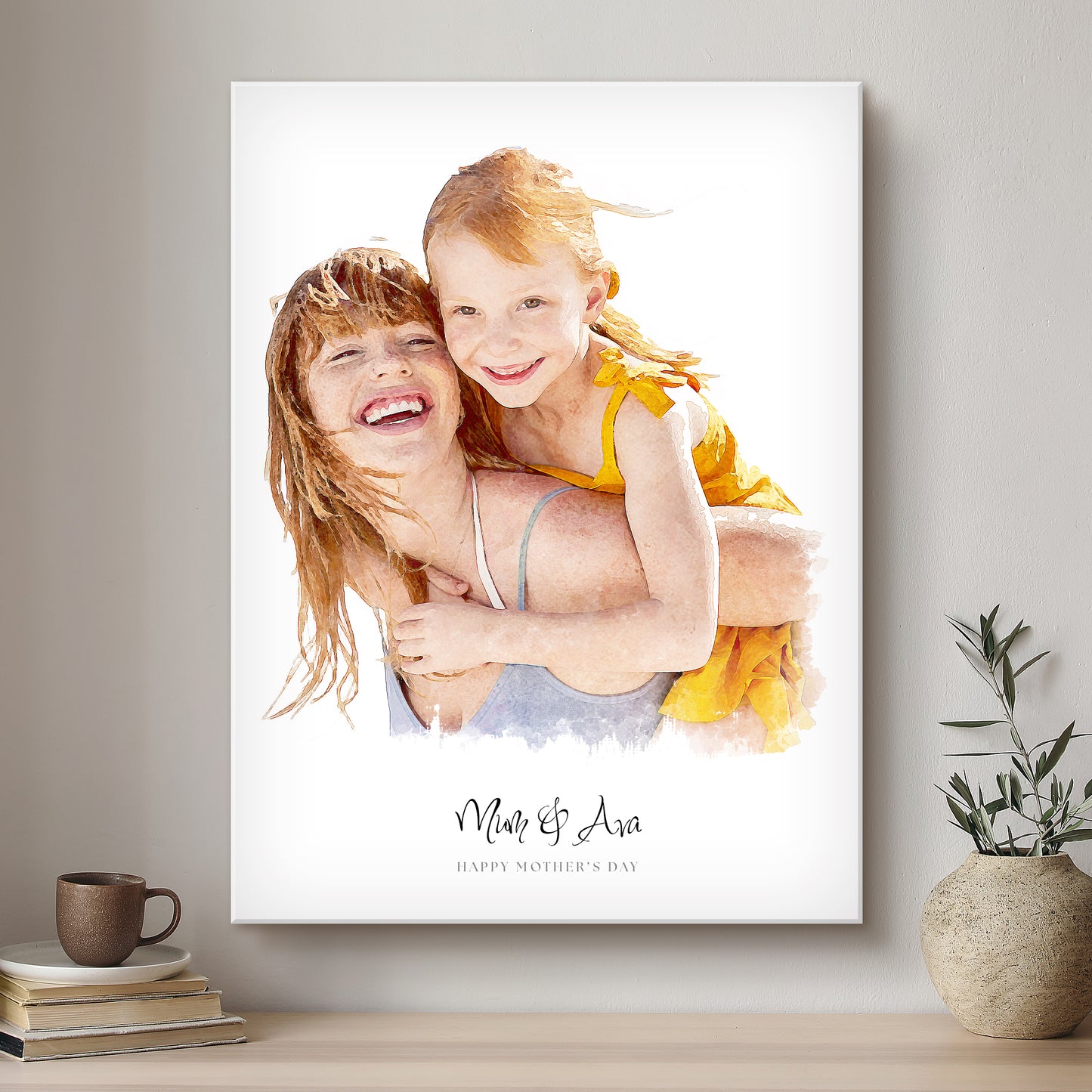 Mummy & Me Soft Watercolour Custom Portrait | Stretched Canvas
