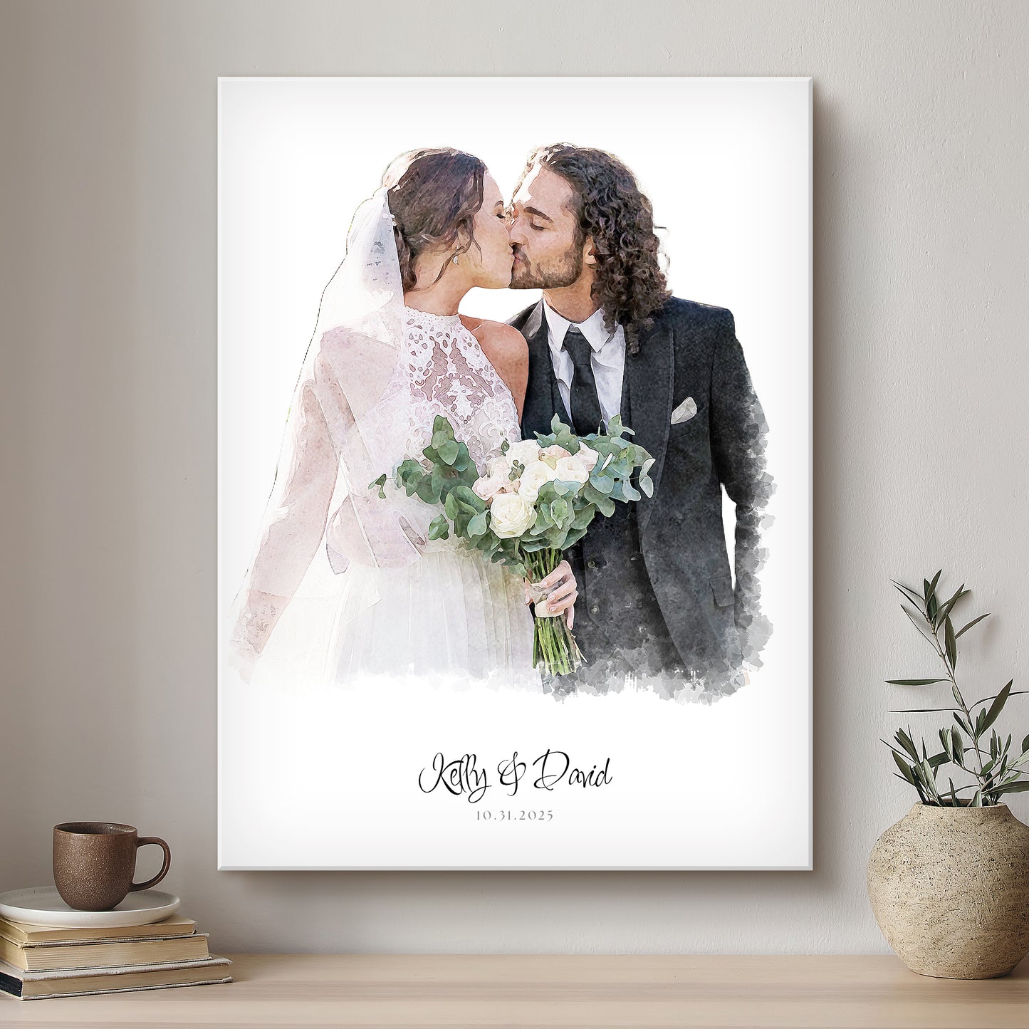 Wedding Soft Watercolour Custom Portrait | Stretched Canvas