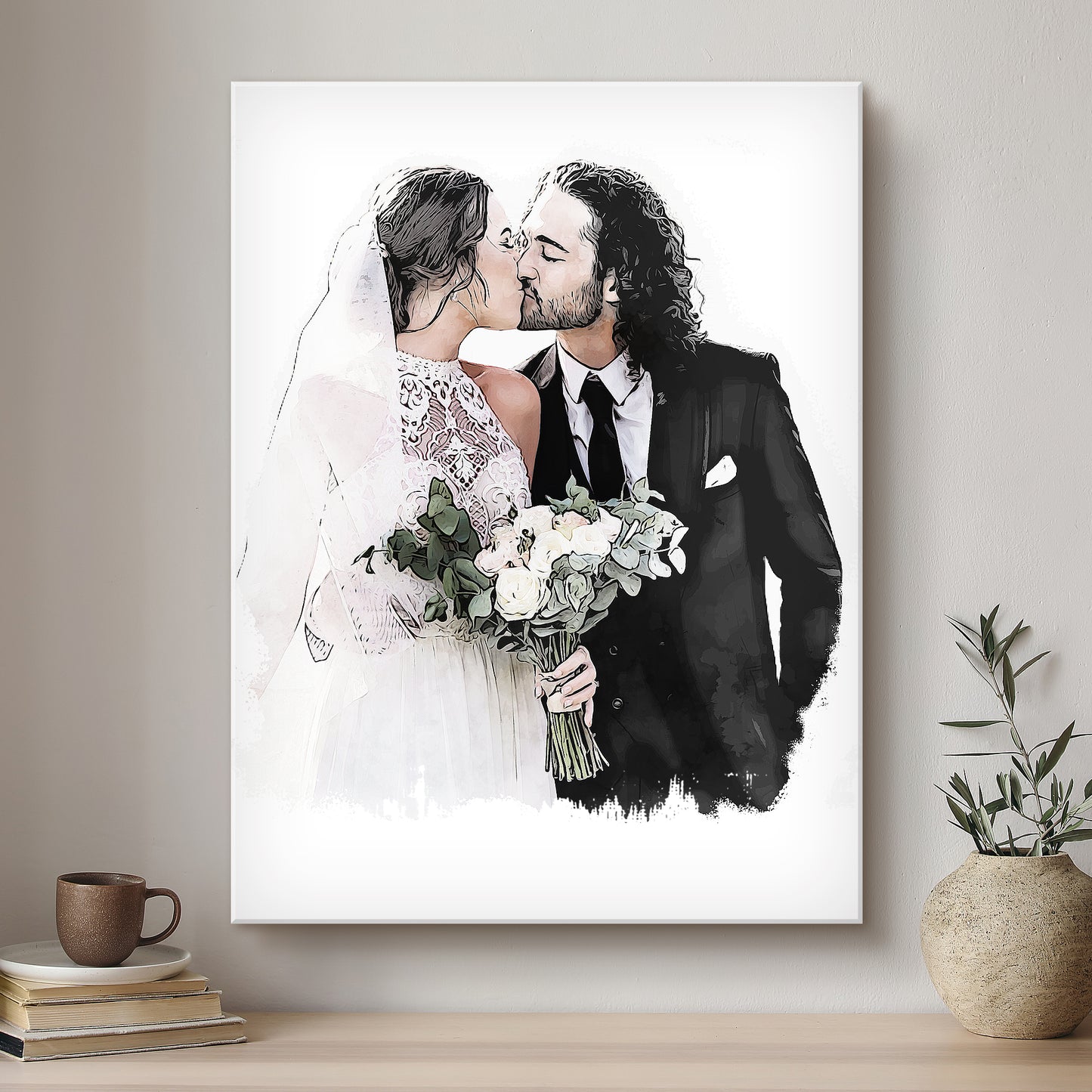 Wedding Ink Line Artistic Design Custom Portrait | Stretched Canvas