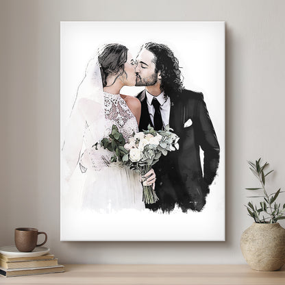 Wedding Ink Line Artistic Design Custom Portrait | Stretched Canvas