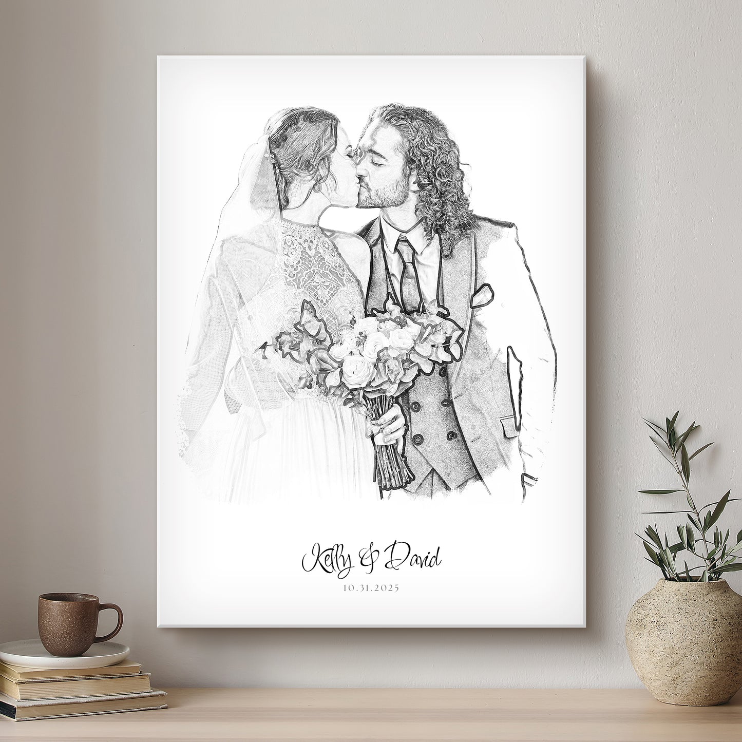Wedding Black & White Artistic Design Custom Portrait | Stretched Canvas