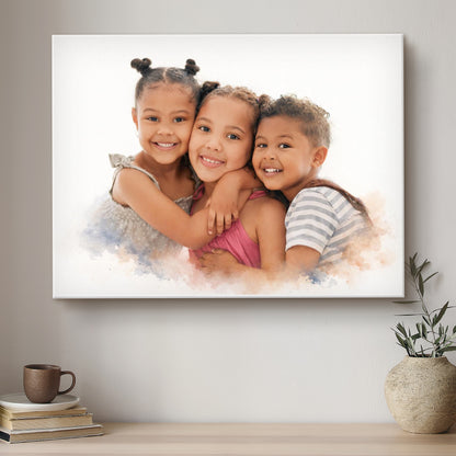 Children Soft Watercolour Custom Portrait | Stretched Canvas