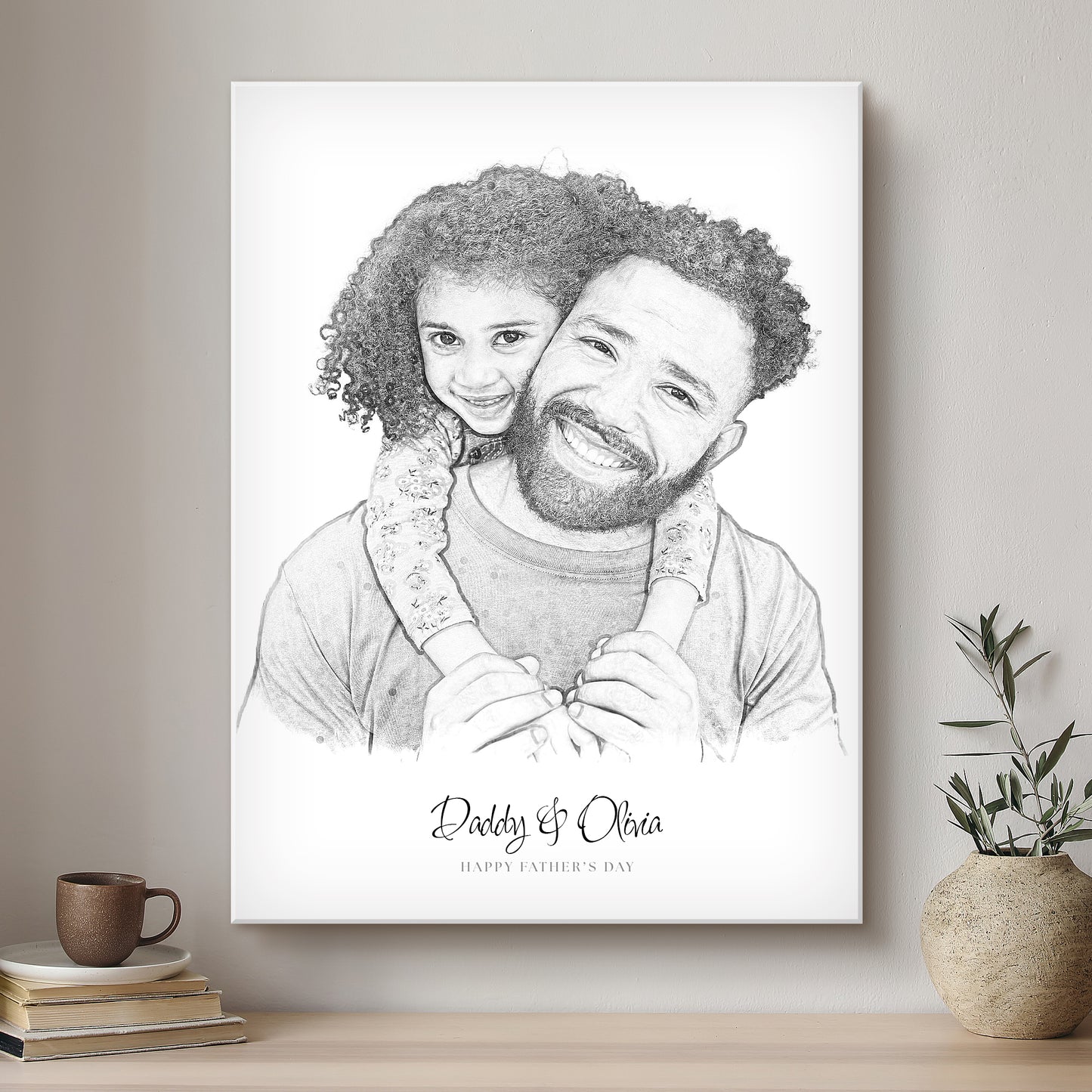Daddy & Me Black & White Artistic Design Custom Portrait | Stretched Canvas