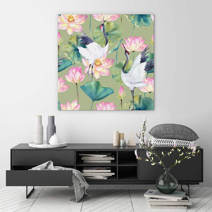 Cranes and lotus